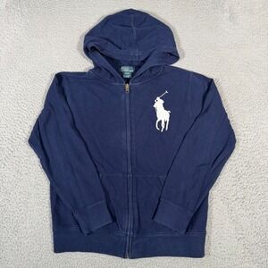 Polo Ralph Lauren Hoodie Youth Boys Medium 10-12 Big Pony Logo Full Zip Jacket